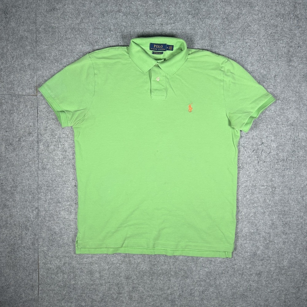 Polo Ralph Lauren Shirt Mens Medium Green Pique Short Sleeve Slim Fit Lime